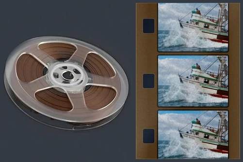 Super 8 reel and vertical film strip